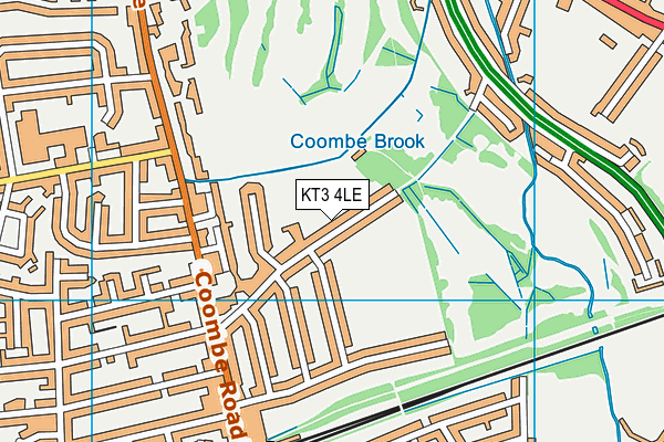 KT3 4LE map - OS VectorMap District (Ordnance Survey)