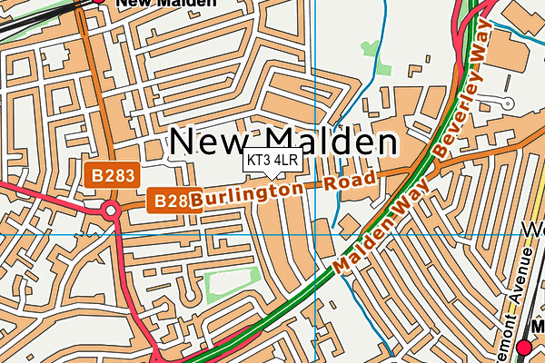 KT3 4LR map - OS VectorMap District (Ordnance Survey)