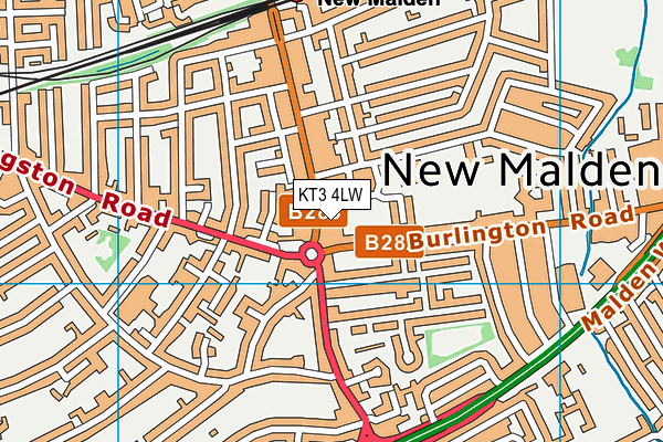 KT3 4LW map - OS VectorMap District (Ordnance Survey)