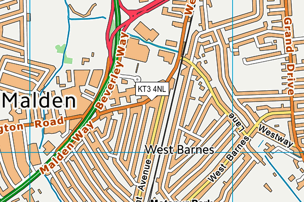 KT3 4NL map - OS VectorMap District (Ordnance Survey)