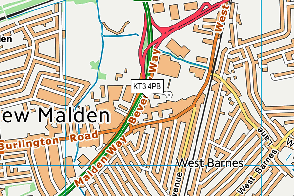 KT3 4PB map - OS VectorMap District (Ordnance Survey)