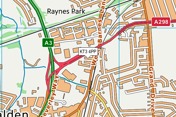 KT3 4PP map - OS VectorMap District (Ordnance Survey)