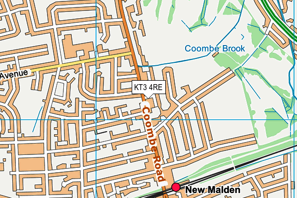 KT3 4RE map - OS VectorMap District (Ordnance Survey)