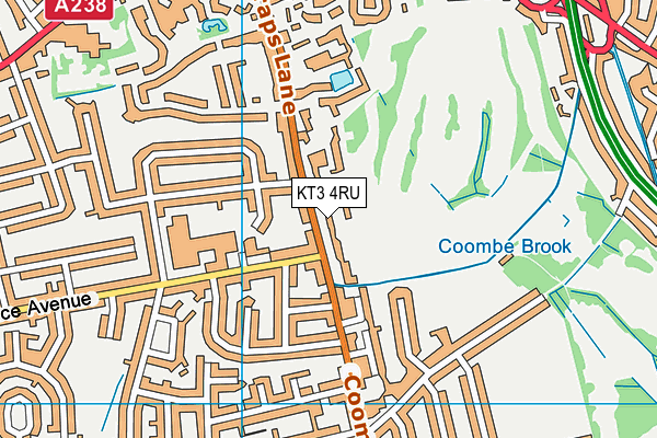 KT3 4RU map - OS VectorMap District (Ordnance Survey)