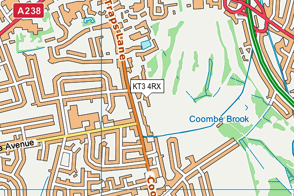 KT3 4RX map - OS VectorMap District (Ordnance Survey)