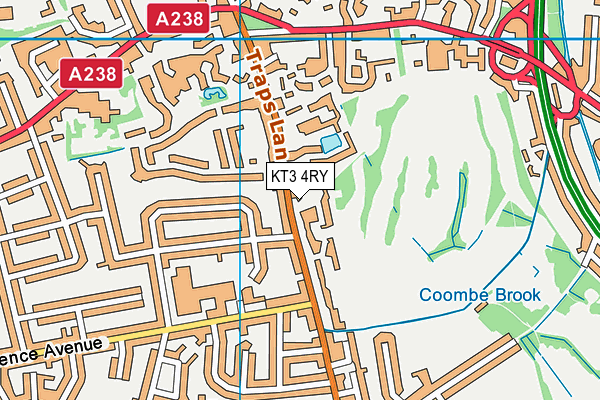 KT3 4RY map - OS VectorMap District (Ordnance Survey)