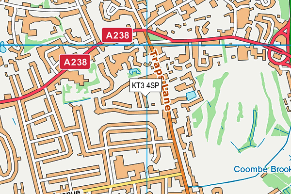 KT3 4SP map - OS VectorMap District (Ordnance Survey)