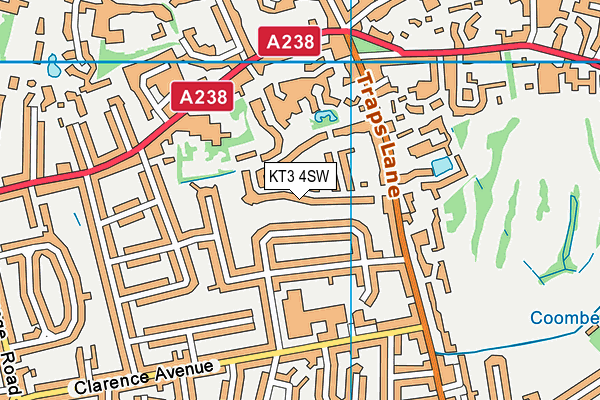 KT3 4SW map - OS VectorMap District (Ordnance Survey)