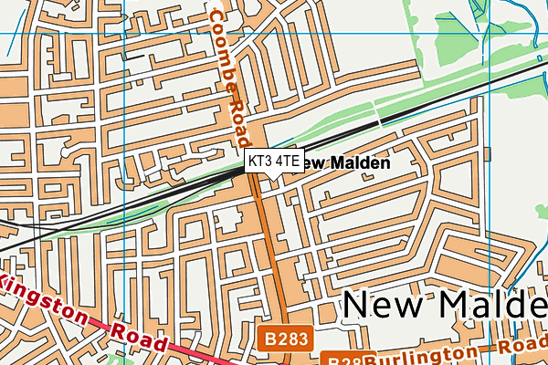 KT3 4TE map - OS VectorMap District (Ordnance Survey)