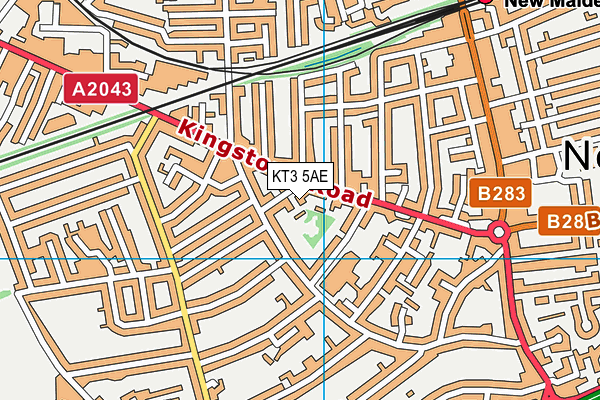 KT3 5AE map - OS VectorMap District (Ordnance Survey)