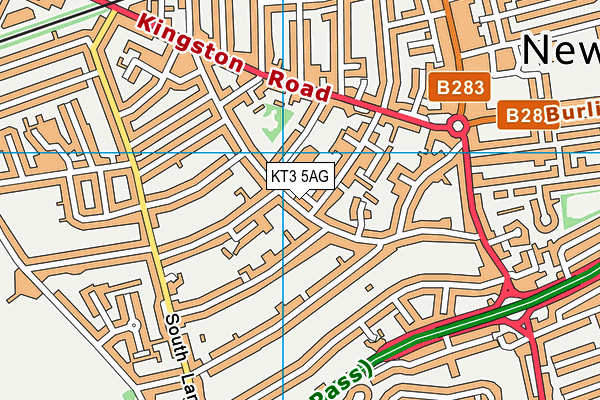 KT3 5AG map - OS VectorMap District (Ordnance Survey)