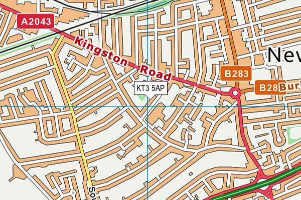 KT3 5AP map - OS VectorMap District (Ordnance Survey)