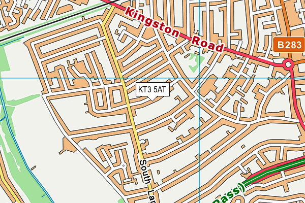 KT3 5AT map - OS VectorMap District (Ordnance Survey)