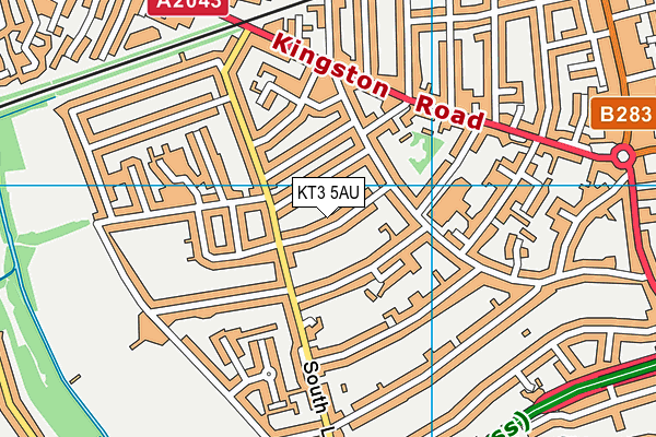 KT3 5AU map - OS VectorMap District (Ordnance Survey)