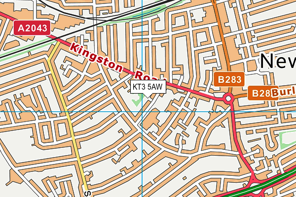 KT3 5AW map - OS VectorMap District (Ordnance Survey)