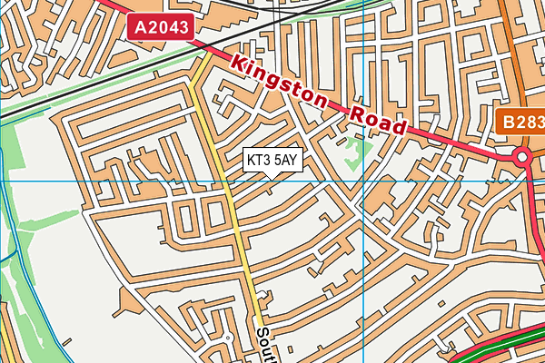 KT3 5AY map - OS VectorMap District (Ordnance Survey)