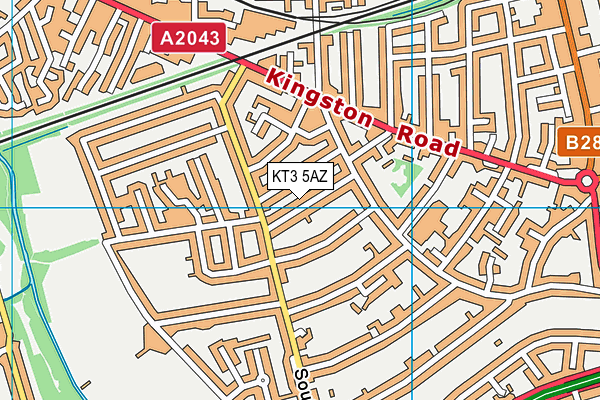 KT3 5AZ map - OS VectorMap District (Ordnance Survey)
