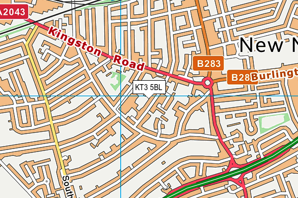 KT3 5BL map - OS VectorMap District (Ordnance Survey)