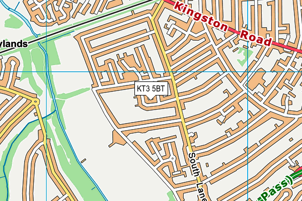 KT3 5BT map - OS VectorMap District (Ordnance Survey)