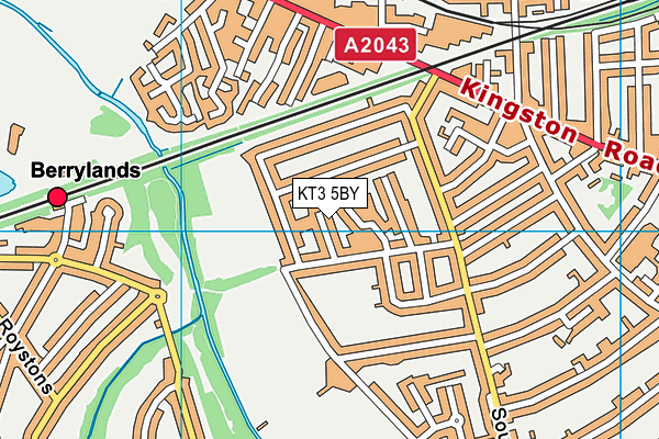 KT3 5BY map - OS VectorMap District (Ordnance Survey)