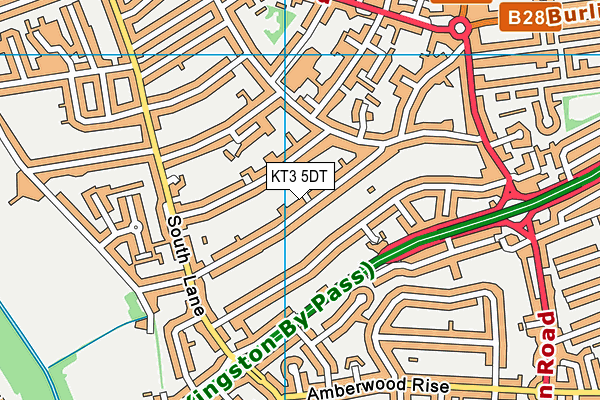 KT3 5DT map - OS VectorMap District (Ordnance Survey)