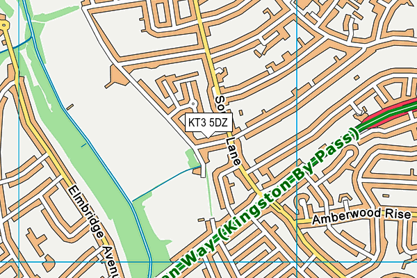 KT3 5DZ map - OS VectorMap District (Ordnance Survey)