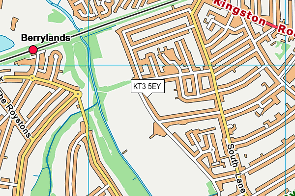 KT3 5EY map - OS VectorMap District (Ordnance Survey)