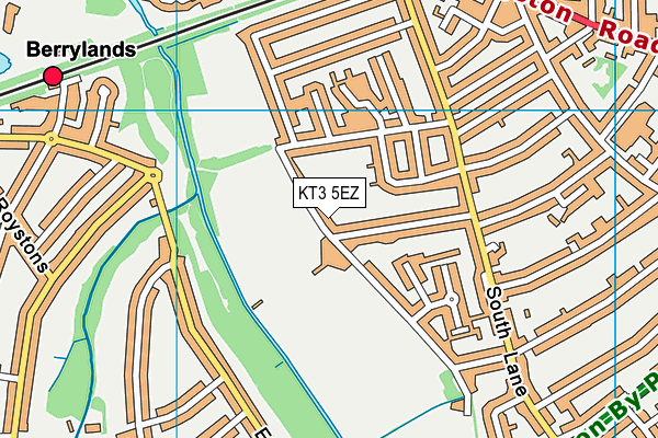 KT3 5EZ map - OS VectorMap District (Ordnance Survey)