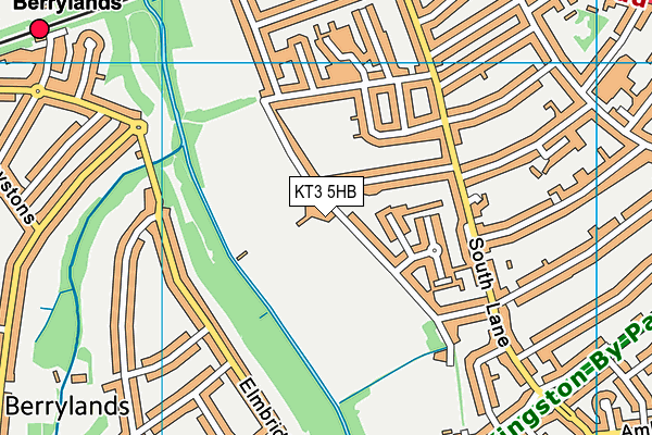 KT3 5HB map - OS VectorMap District (Ordnance Survey)