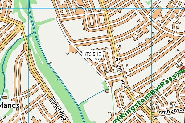 KT3 5HE map - OS VectorMap District (Ordnance Survey)