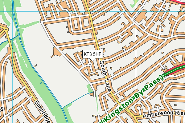 KT3 5HF map - OS VectorMap District (Ordnance Survey)