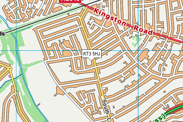 KT3 5HJ map - OS VectorMap District (Ordnance Survey)
