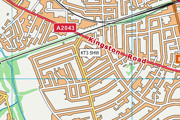 KT3 5HW map - OS VectorMap District (Ordnance Survey)