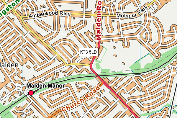KT3 5LD map - OS VectorMap District (Ordnance Survey)