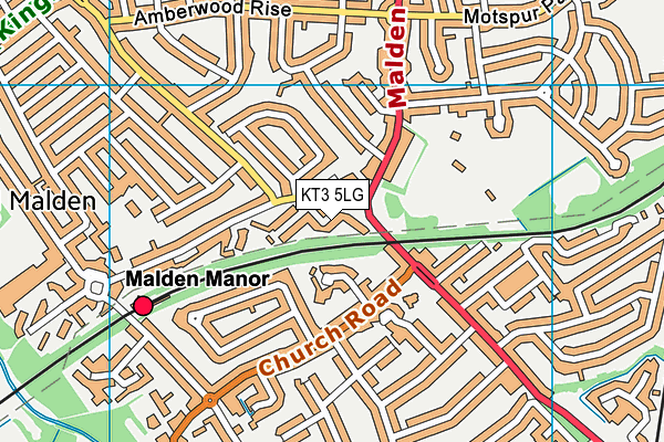 KT3 5LG map - OS VectorMap District (Ordnance Survey)