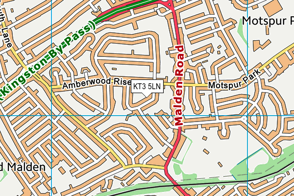 KT3 5LN map - OS VectorMap District (Ordnance Survey)