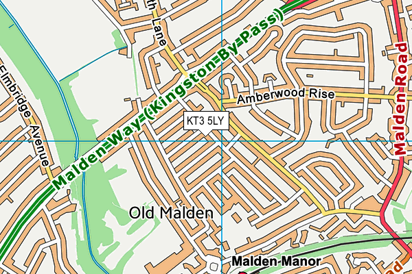 KT3 5LY map - OS VectorMap District (Ordnance Survey)
