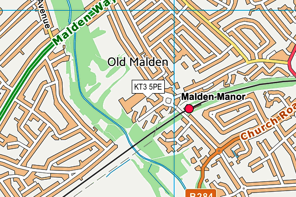 KT3 5PE map - OS VectorMap District (Ordnance Survey)