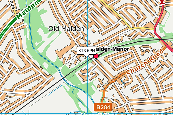 KT3 5PN map - OS VectorMap District (Ordnance Survey)