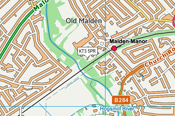 KT3 5PR map - OS VectorMap District (Ordnance Survey)