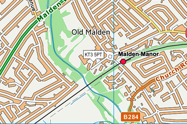 KT3 5PT map - OS VectorMap District (Ordnance Survey)