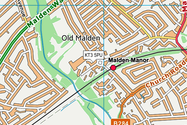KT3 5PU map - OS VectorMap District (Ordnance Survey)