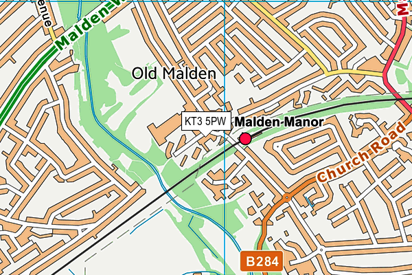KT3 5PW map - OS VectorMap District (Ordnance Survey)