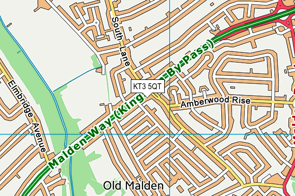 KT3 5QT map - OS VectorMap District (Ordnance Survey)