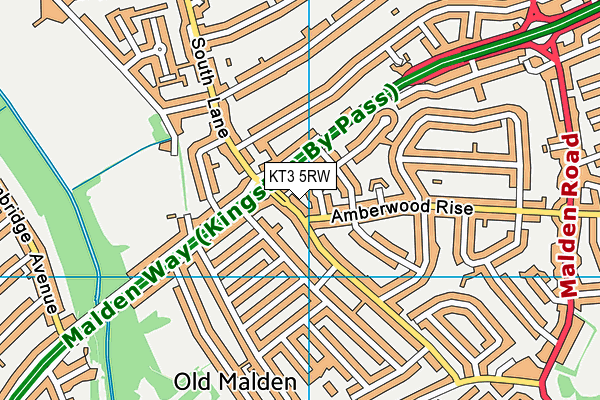 KT3 5RW map - OS VectorMap District (Ordnance Survey)