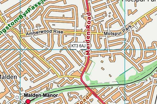 KT3 6AJ map - OS VectorMap District (Ordnance Survey)