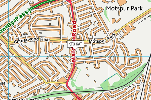 KT3 6AT map - OS VectorMap District (Ordnance Survey)