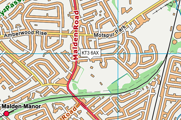 KT3 6AX map - OS VectorMap District (Ordnance Survey)