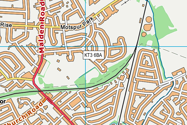 KT3 6BA map - OS VectorMap District (Ordnance Survey)