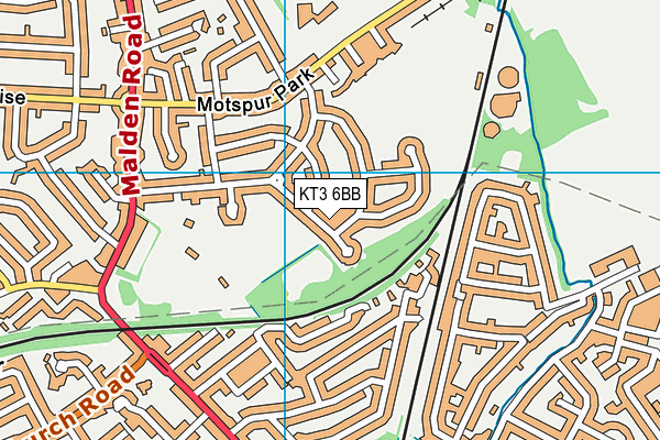 KT3 6BB map - OS VectorMap District (Ordnance Survey)